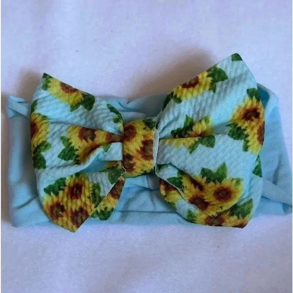 Blue Sunflower Bohemian Bow Headband - Picture 2 of 5